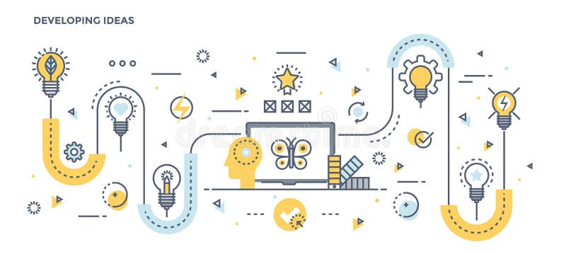 Flat Line Design Header - Developing ideas royalty free illustration