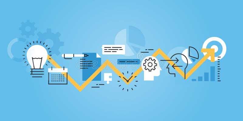 Flat line design website banner of development process, from idea to realization royalty free illustration Flat line design website banner of development process, from idea to realization royalty free illustration