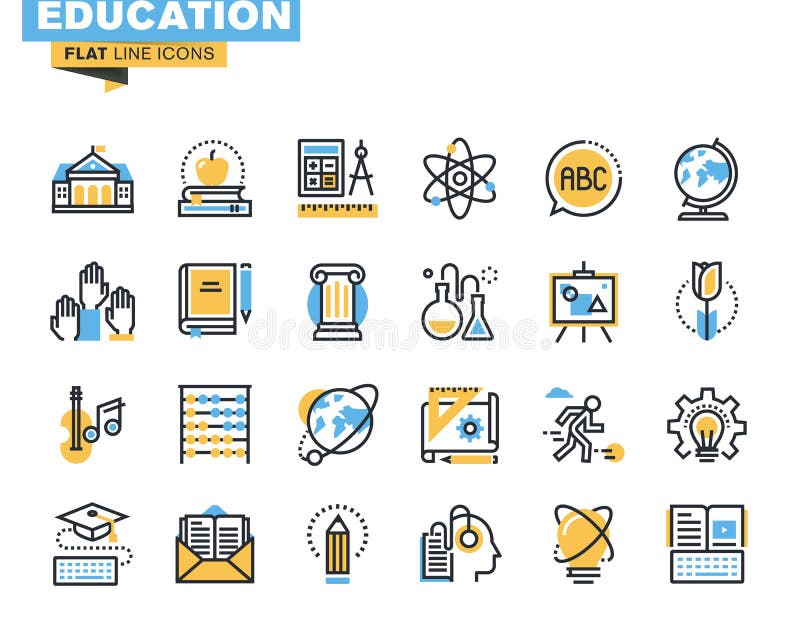 Flat line icons set of education process royalty free illustration