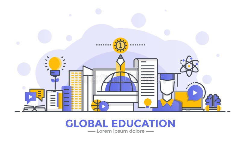 Flat Line Modern Concept Illustration - Global Education royalty free illustration