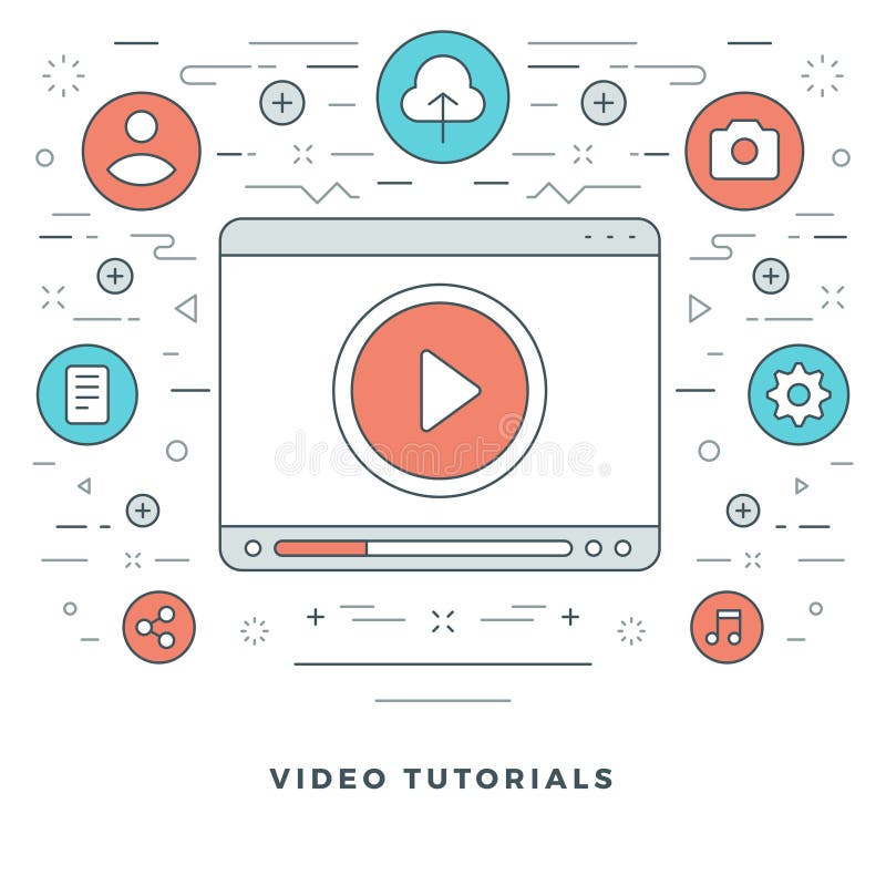 Flat line Video Tutorials Concept Vector illustration. Modern thin linear stroke vector icons. stock illustration Flat line Video Tutorials Concept Vector illustration. Modern thin linear stroke vector icons. stock illustration