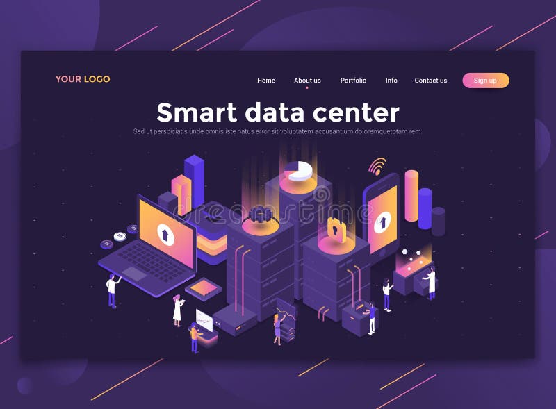 Flat Modern design of website template - Smart data center stock illustration