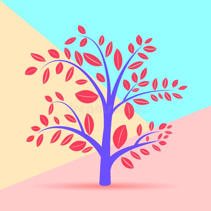 flat modern minimal abstract autumn tree silhouette illustration icon with shadow on blue and pink pastel colored background stock illustration flat modern minimal abstract autumn tree silhouette illustration icon with shadow on blue and pink pastel colored background stock illustration