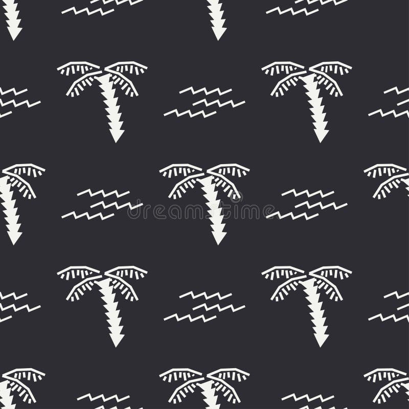 Flat monochrome vector seamless summer pattern. Fabric textile summer pattern. Cute doodle summer pattern with palm tree