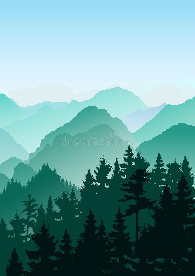 Flat mountain  landscape. Mountains and forest. Tourism and travelling. Vector flat design royalty free illustration