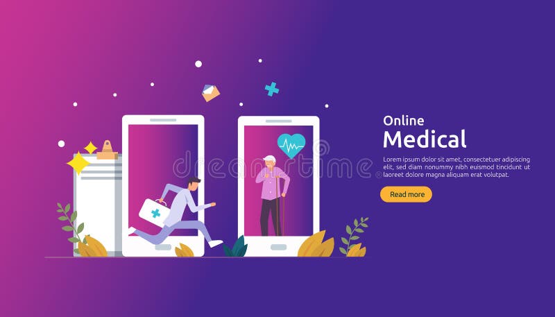 Flat online medical advice or health care service. Call doctor support concept with people character. template for web landing vector illustration Flat online medical advice or health care service. Call doctor support concept with people character. template for web landing vector illustration
