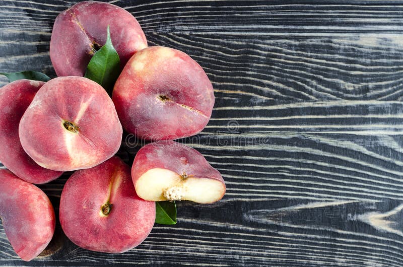 Flat peaches on dark wooden background juicy peaches t. Dreamstime. 