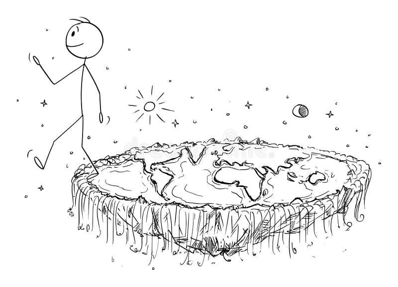 Flat Planet Earth Conspiracy, Person Falling Over the Edge, Vector Cartoon Illustration vector illustration
