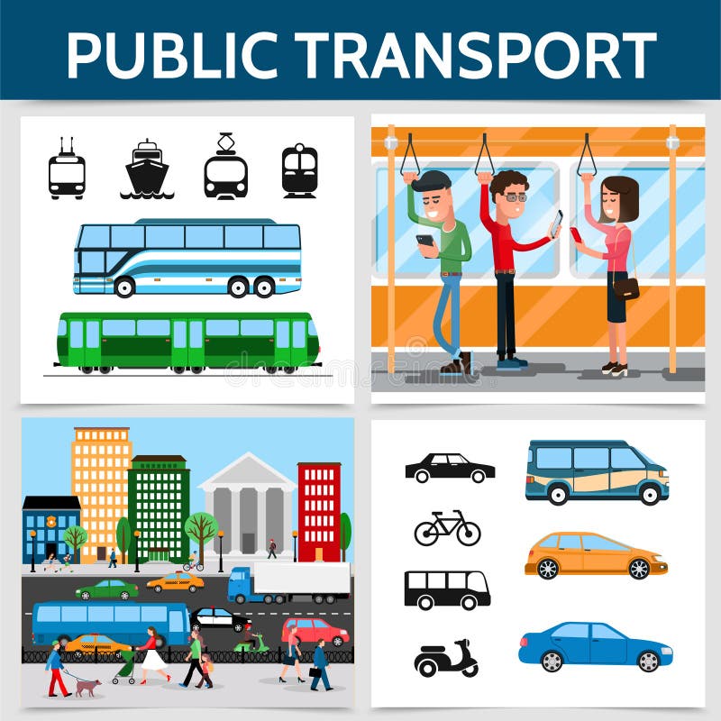 Flat Public Transport Square Concept.