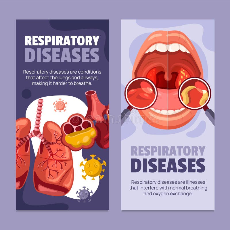 Flat Respiratory Anatoming and Ailments Vertical Banner Collection royalty-vrije illustratie