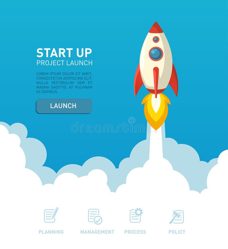 Flat rocket ship illustration royalty free illustration