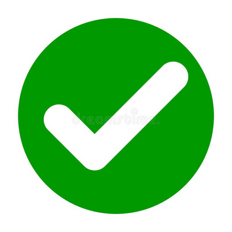 Flat round check mark green icon, button. Tick symbol isolated on white background.