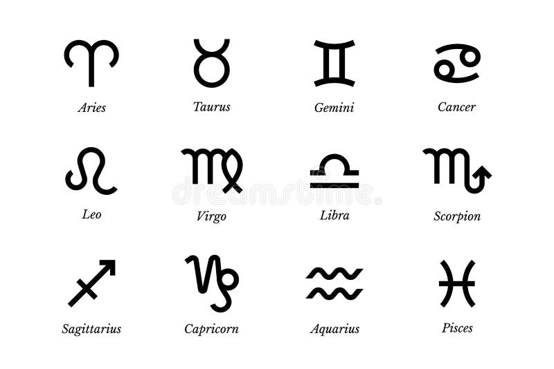 Flat Schematic Zodiac Signs Set with Lettering Stock Vector ...