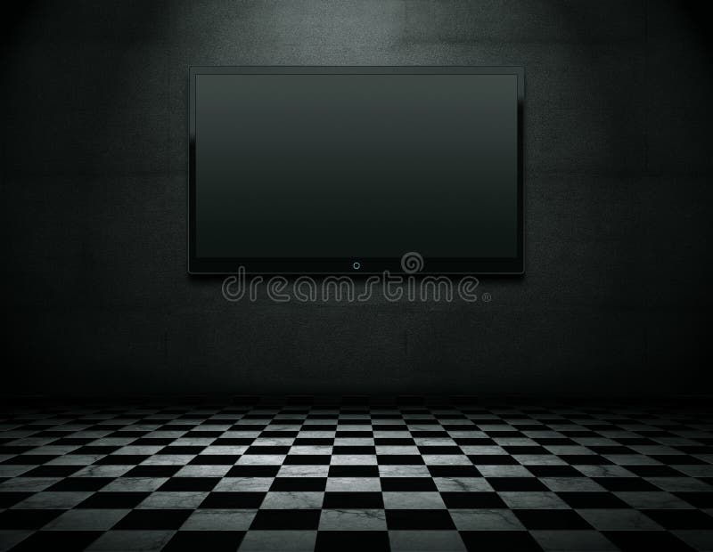 Flat screen TV in grunge empty interior with clipping path for the screen. Tv wall pattern illustrations