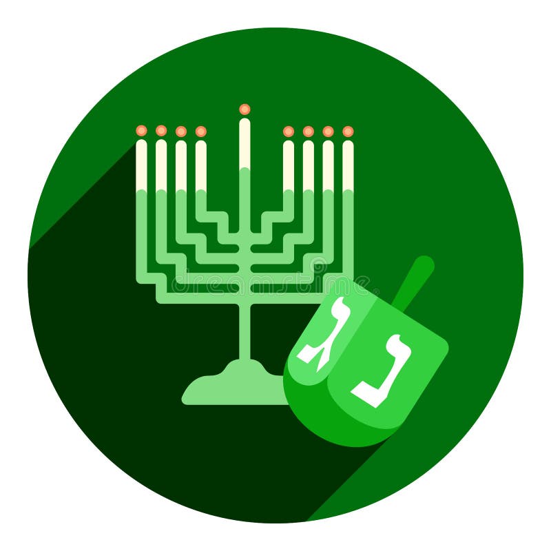 Flat with Shadow Menorah Logo with Dreidel Stock Vector Illustration
