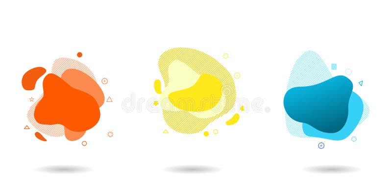 Flat shape and fluid blob, liquid stain and geometric form. Set of isolated abstract spot with gradient or dynamic color