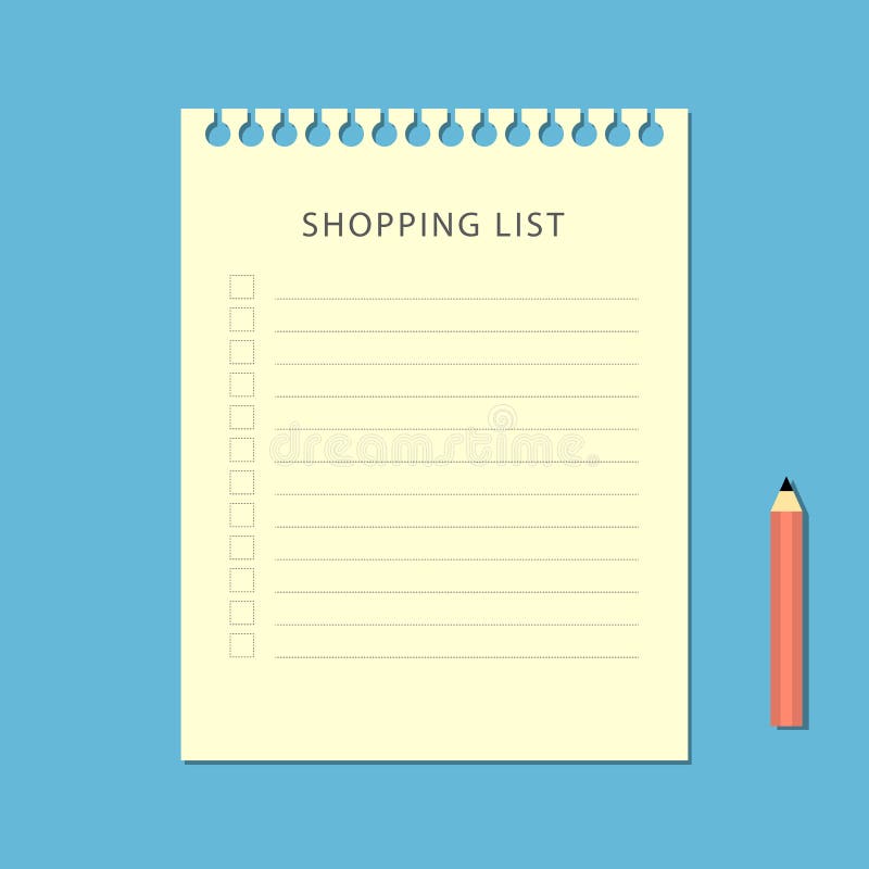Flat shopping list and pencil on blue background stock illustration Flat shopping list and pencil on blue background stock illustration