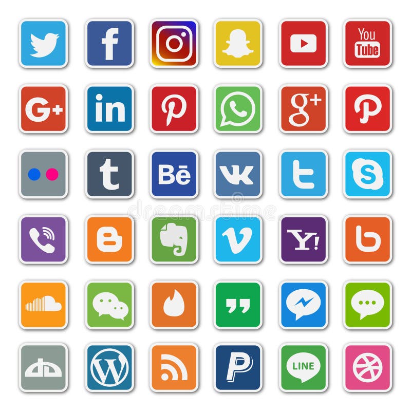36 flat social media icon set full colors on white background. 36 flat social media icon set full colors on white background