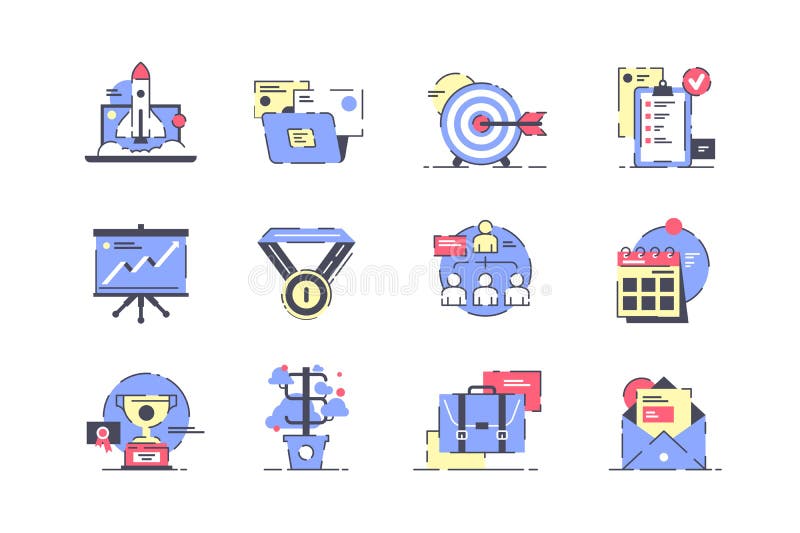 Flat startup icon set with rocket, presentation and development. royalty free illustration Flat startup icon set with rocket, presentation and development. royalty free illustration