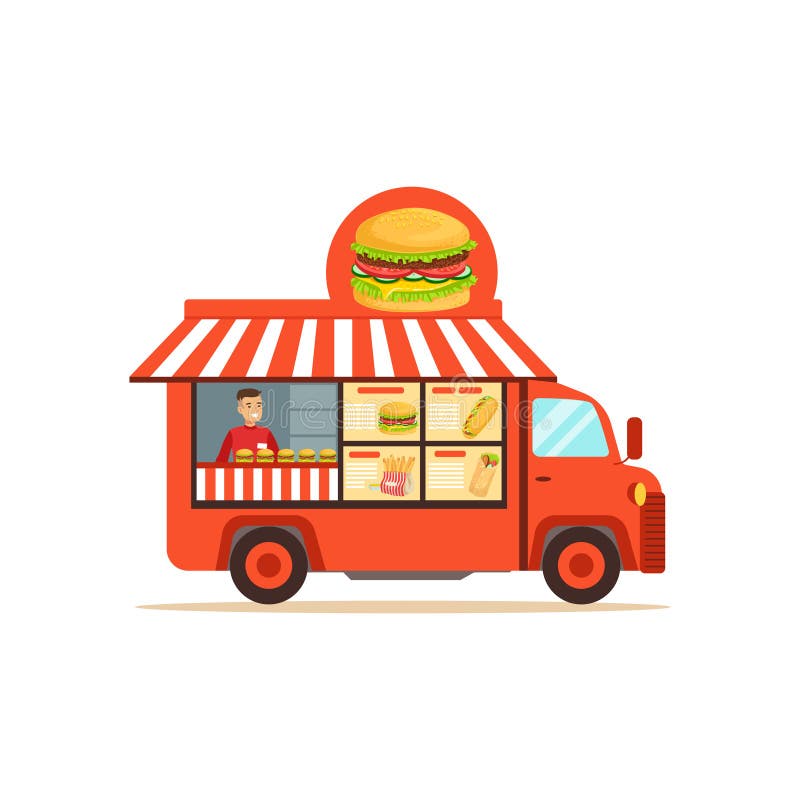 Flat Street Food Van with Junk Food Stock Vector - Illustration of ...