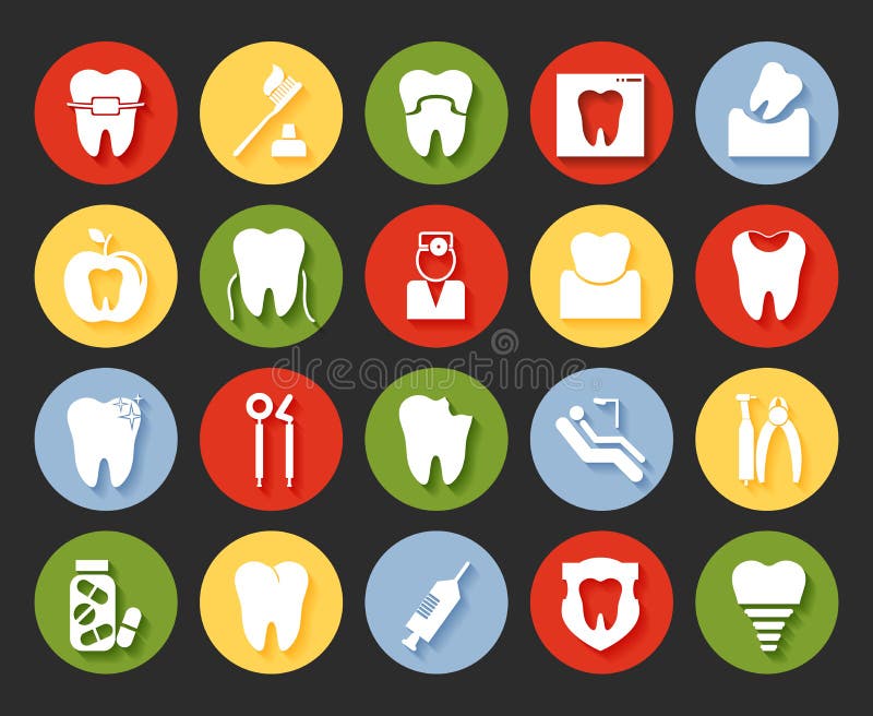 Flat style dental icons set