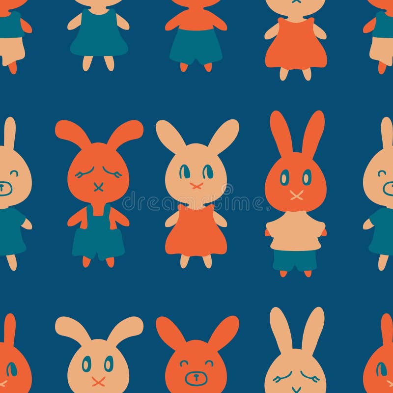 Flat Style Seamless Pattern with Cute Bunnies. Perfect Print for Tee