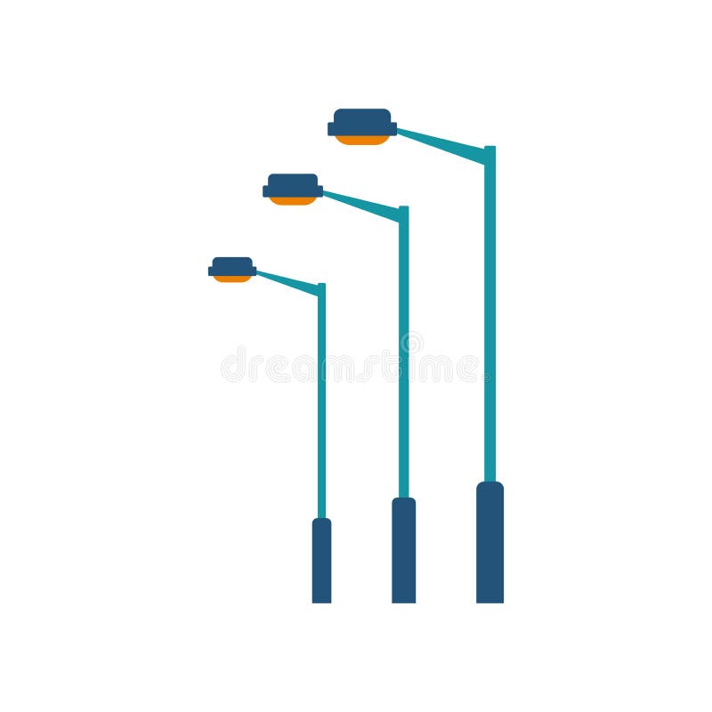 Flat style street lamp vector. Simple and elegant pole with yellow lantern