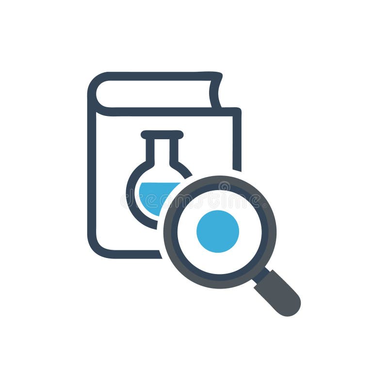 Science textbook research with magnifying glass vector icon graphic vector illustration