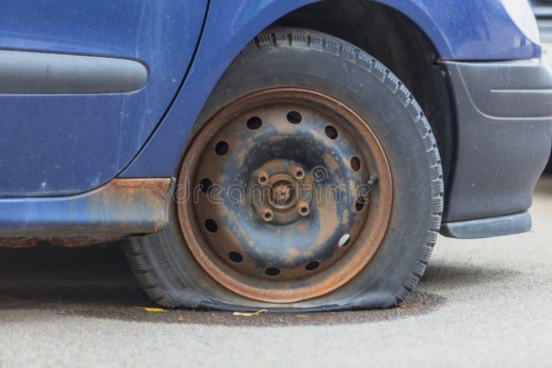 Flat Tire Of Old Car Stock Photo Image Of Stop Closeup 30347994