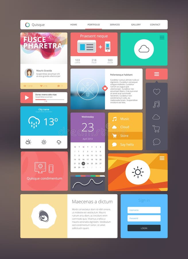 Flat ui kit for responsive web design stock illustration