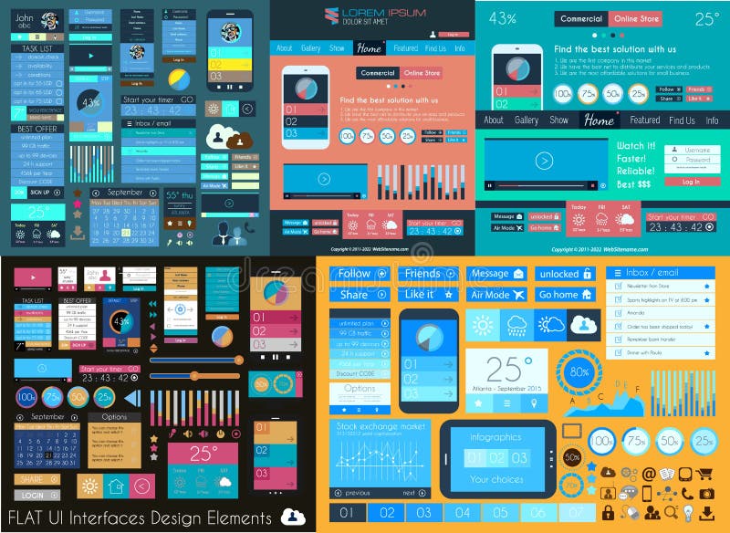 Flat UI Mega Collection: Icons: web and technology royalty free illustration