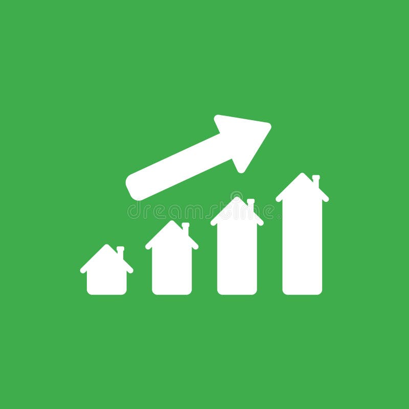 Vector icon concept of house graph moving up on green background vector illustration