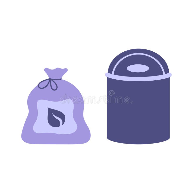 Flat Vector Illustration of Garbage Bag and Garbage Can Stock Vector