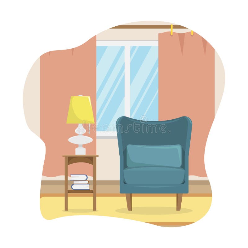 Flat Vector Illustration of the Living Room with a Chair Stock Vector ...