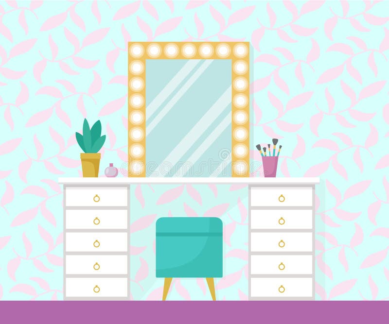 Make Up. Vanity Table and Beauty Boxes. Stock Vector Illustration of