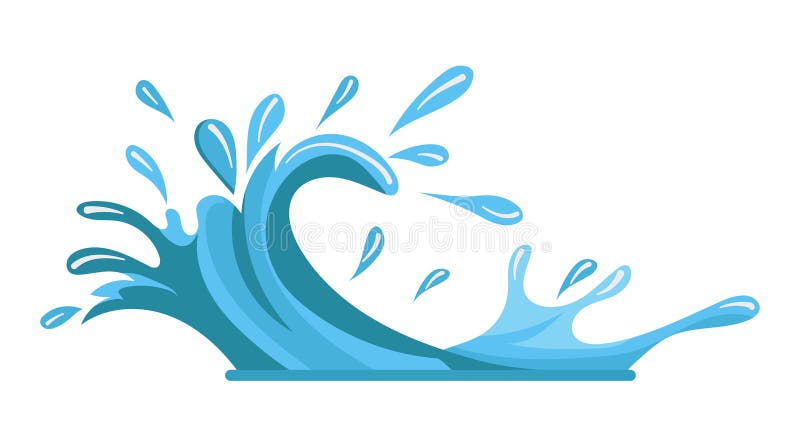 Flat vector illustration of a water splash showcasing a dynamic blue wave perfect for aquatic themed design work or royalty free illustration