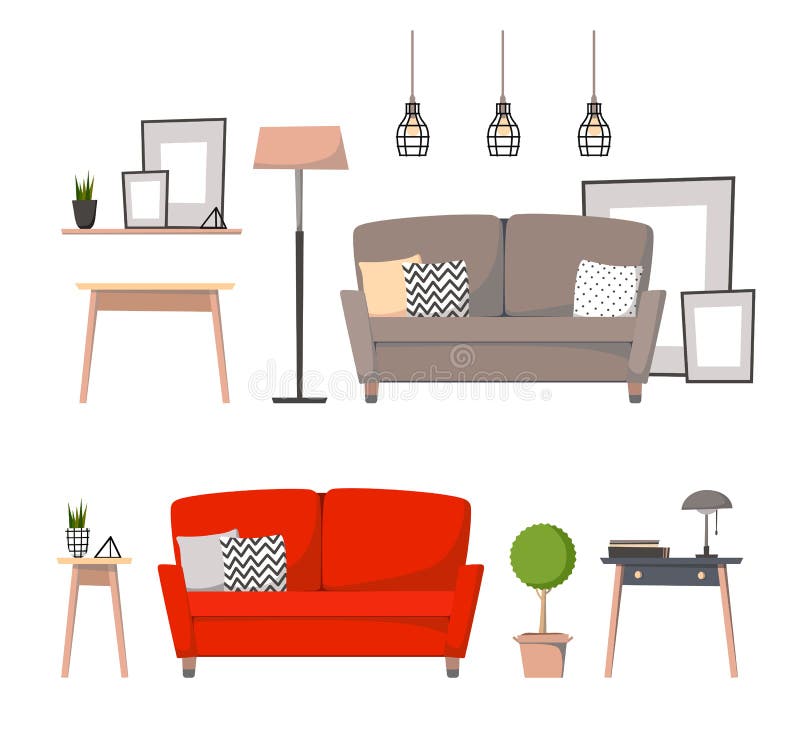 Flat vector illustrations - Design elements of home interior so stock illustration Flat vector illustrations - Design elements of home interior so stock illustration