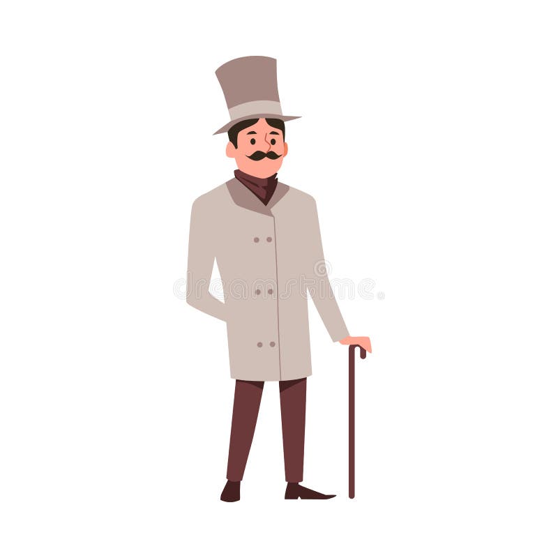 Flat vector isolated illustration of gallant victorian english aristocrat. Victorian english aristocrat. A gallant courteous man, a gentleman with a mustache in vector illustration Flat vector isolated illustration of gallant victorian english aristocrat. Victorian english aristocrat. A gallant courteous man, a gentleman with a mustache in vector illustration