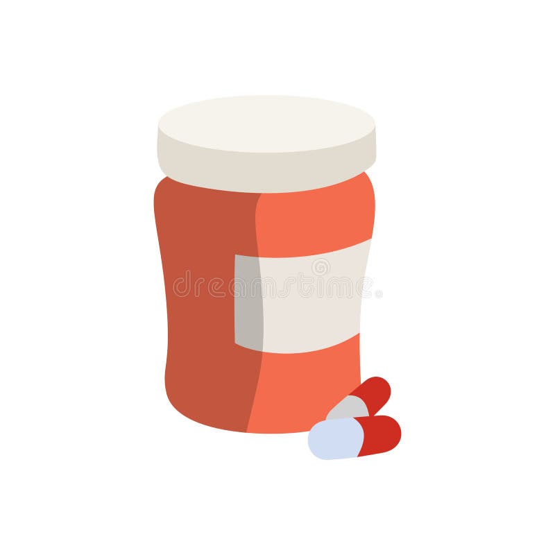 Flat Vector Medical Bottle and Pills Flat Design Illustration Stock