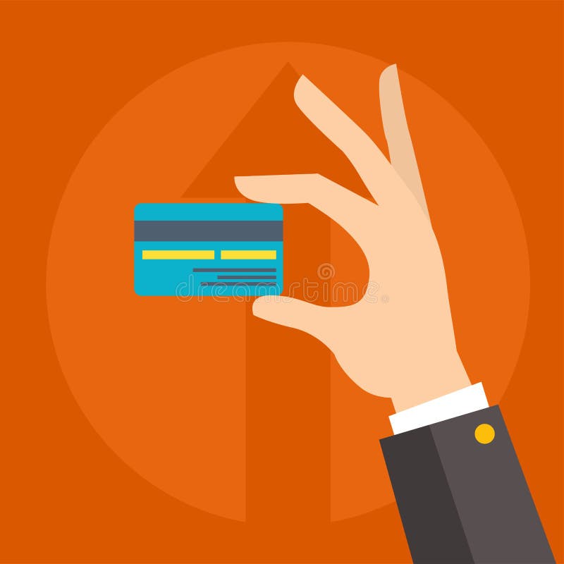 Flat vector money credit card in human hand business coin for payments commercial illustration. vector illustration Flat vector money credit card in human hand business coin for payments commercial illustration. vector illustration
