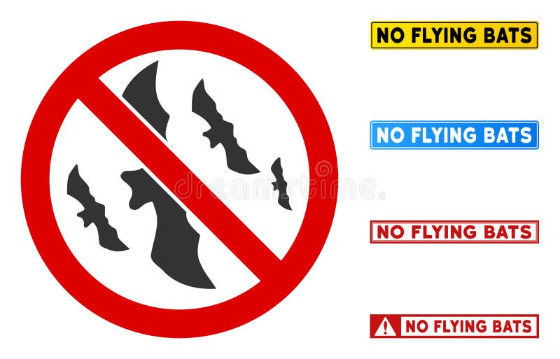 Flat Vector No Flying Bats Sign with Badges in Rectangle Frames Stock