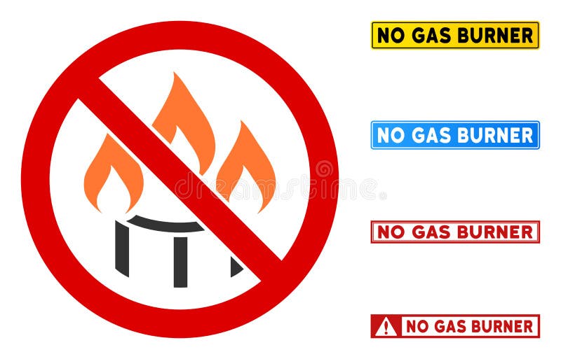 Flat Vector No Gas Burner Sign with Texts in Rectangle Frames Stock