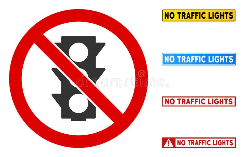 Flat Vector No Traffic Lights Sign with Titles in Rectangle Frames