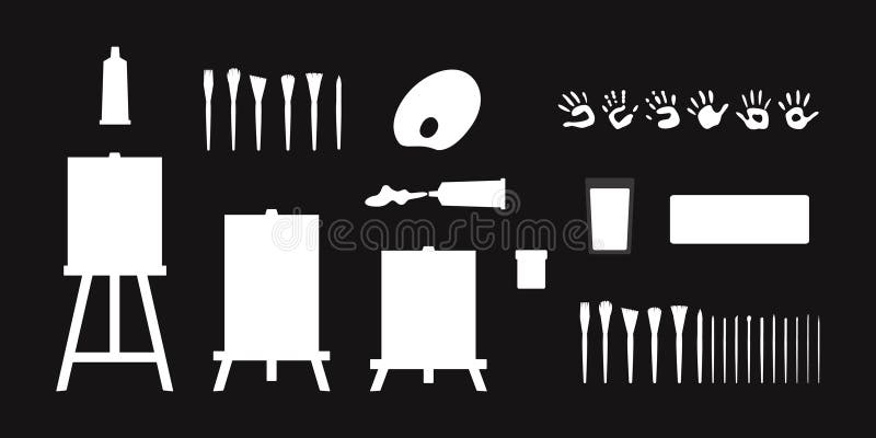 Art tools flat style icon set. Drawing tool, artist objects