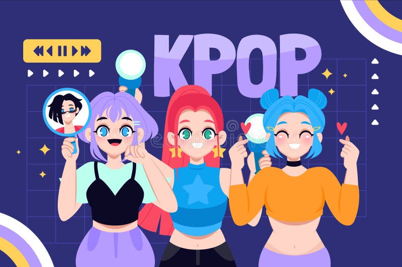 Flat Vibrant Cartoon of Kpop Culture Fandom royalty free illustration