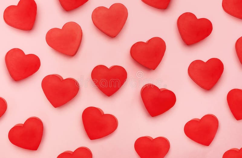 Flat view of valentines hearts on pink background. Symbol of love and Saint Valentine`s Day concept