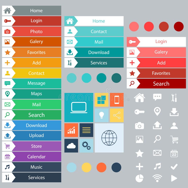 Appartamento elementi di Web Design, pulsanti, icone.