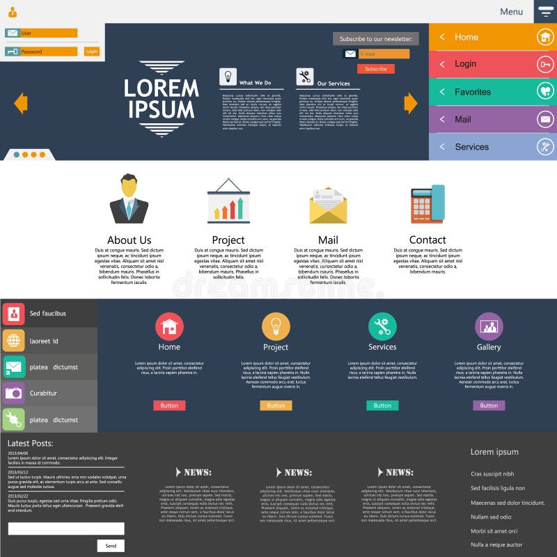 Flat Web Design elements. Templates for website. stock illustration
