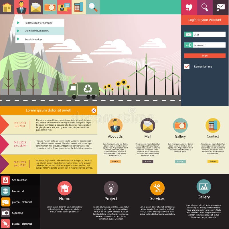 Flat Website Template Design with eco elements stock illustration