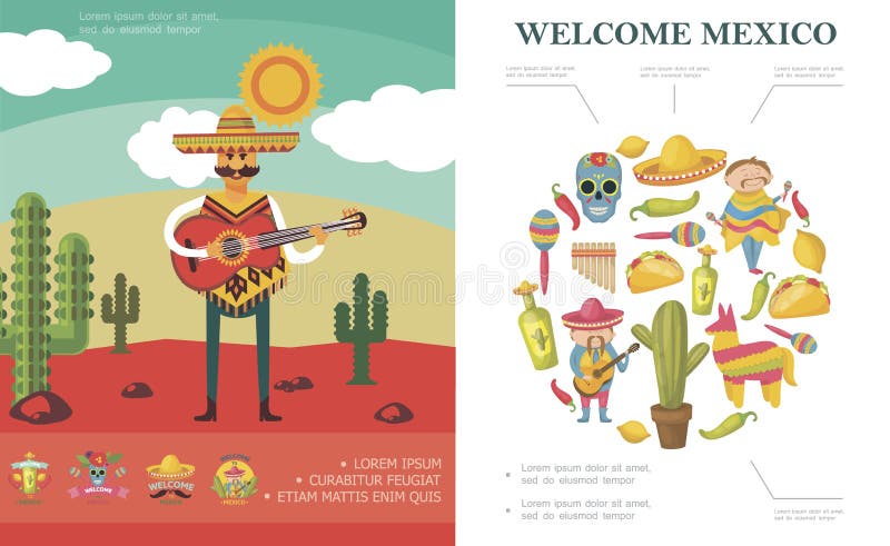 Flat Welcome To Mexico Concept.
